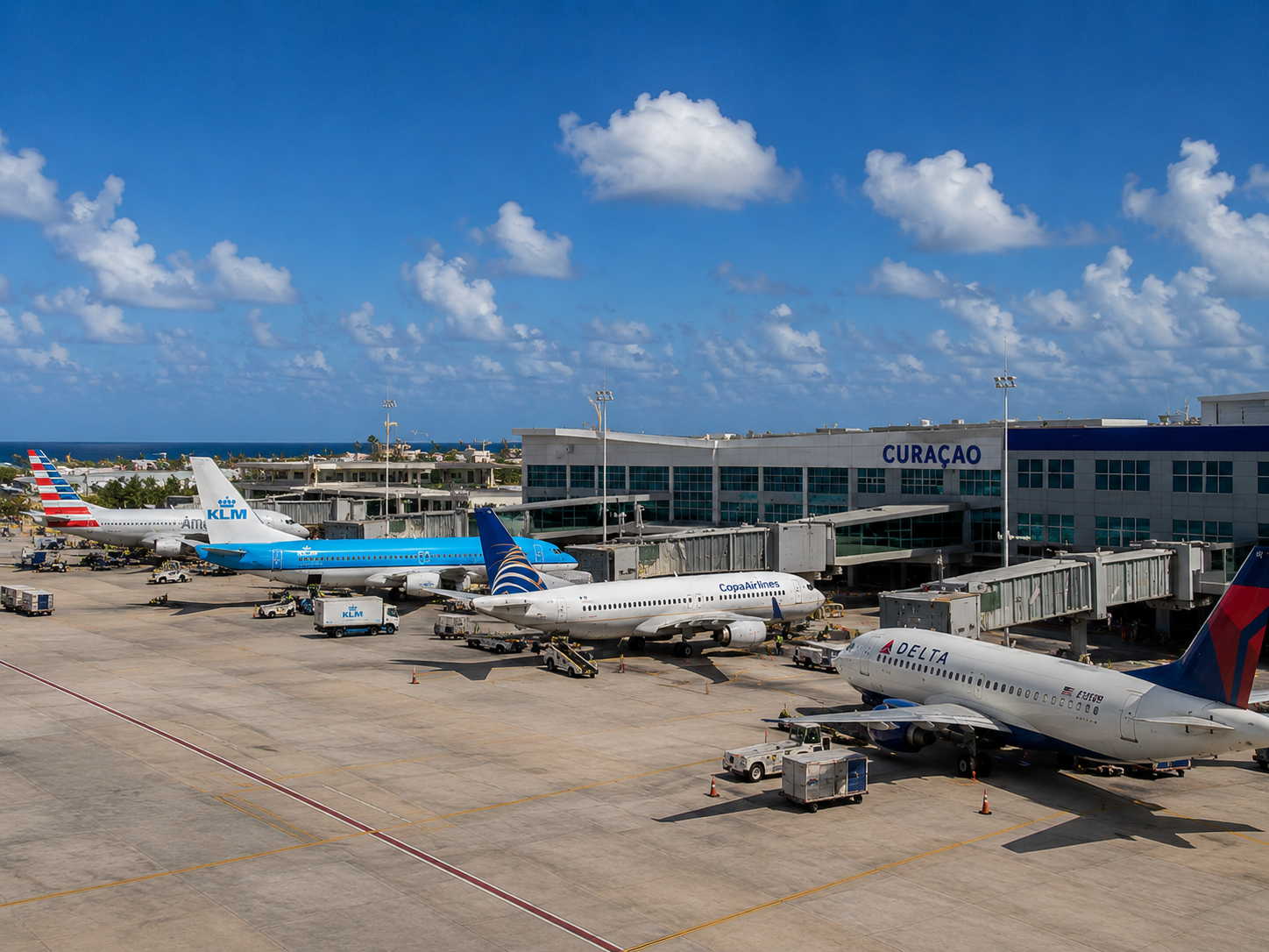 Panoramic view of the Curaçao International Airport apron